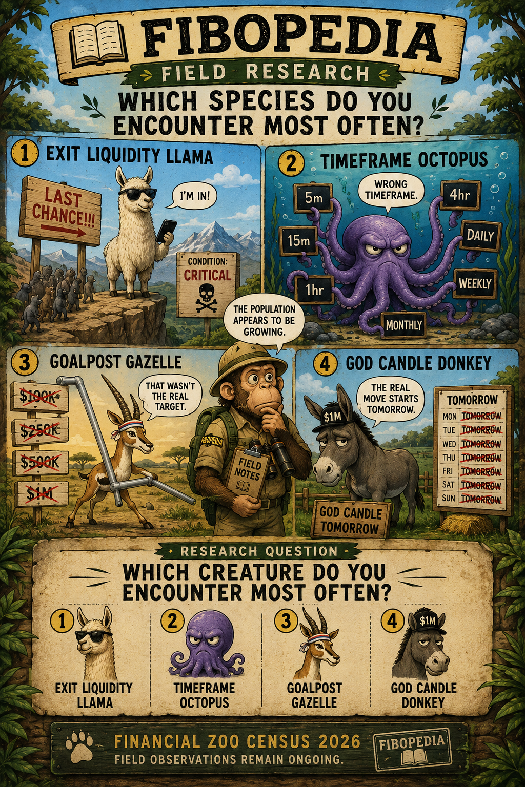 Fibopedia Field Research — Which species do you encounter most often? 2026 census poster